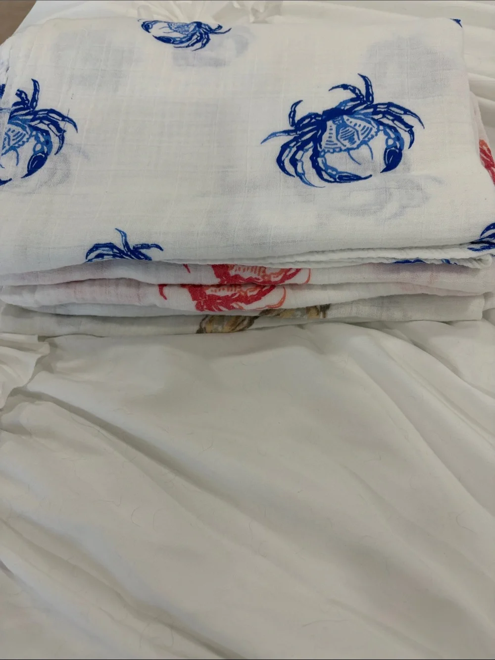 Coastal Crab , Oyster Muslin receiving blankets